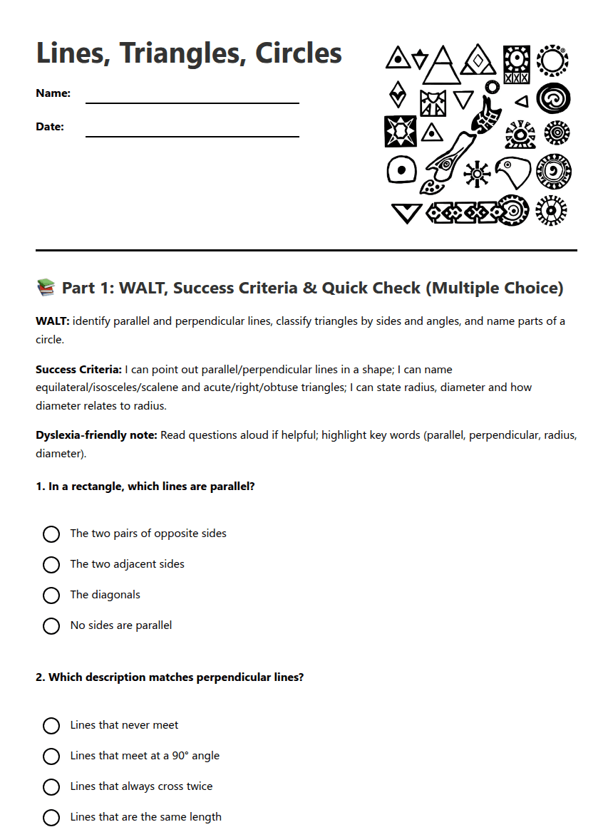 Lines, Triangles, Circles worksheet preview