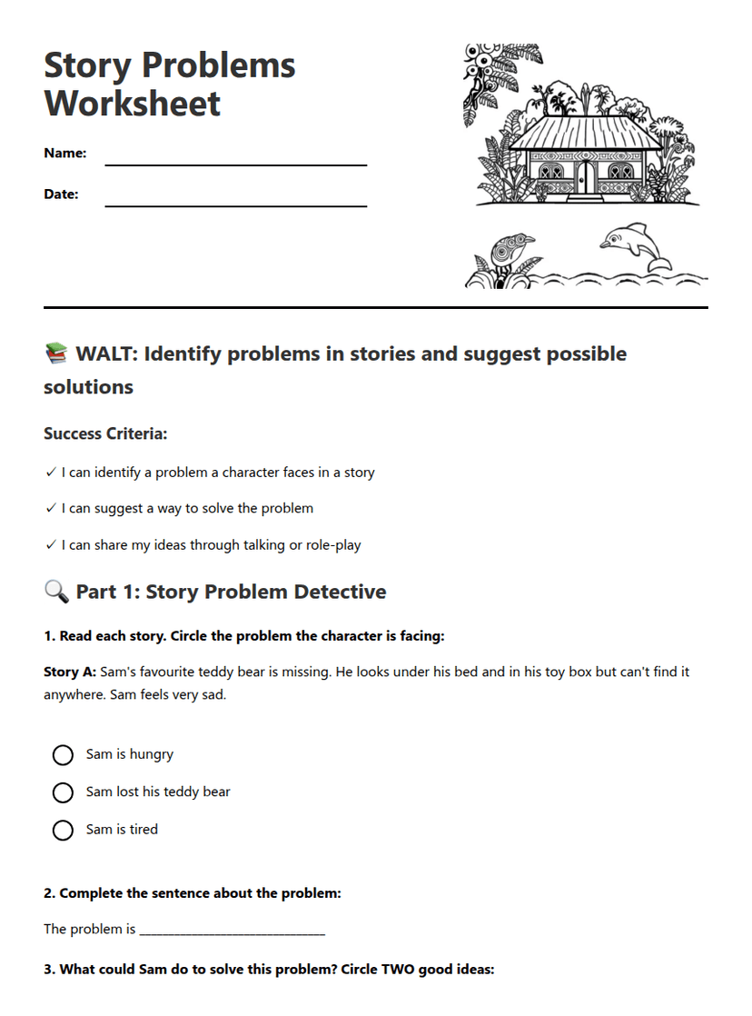 Story Problems Worksheet
