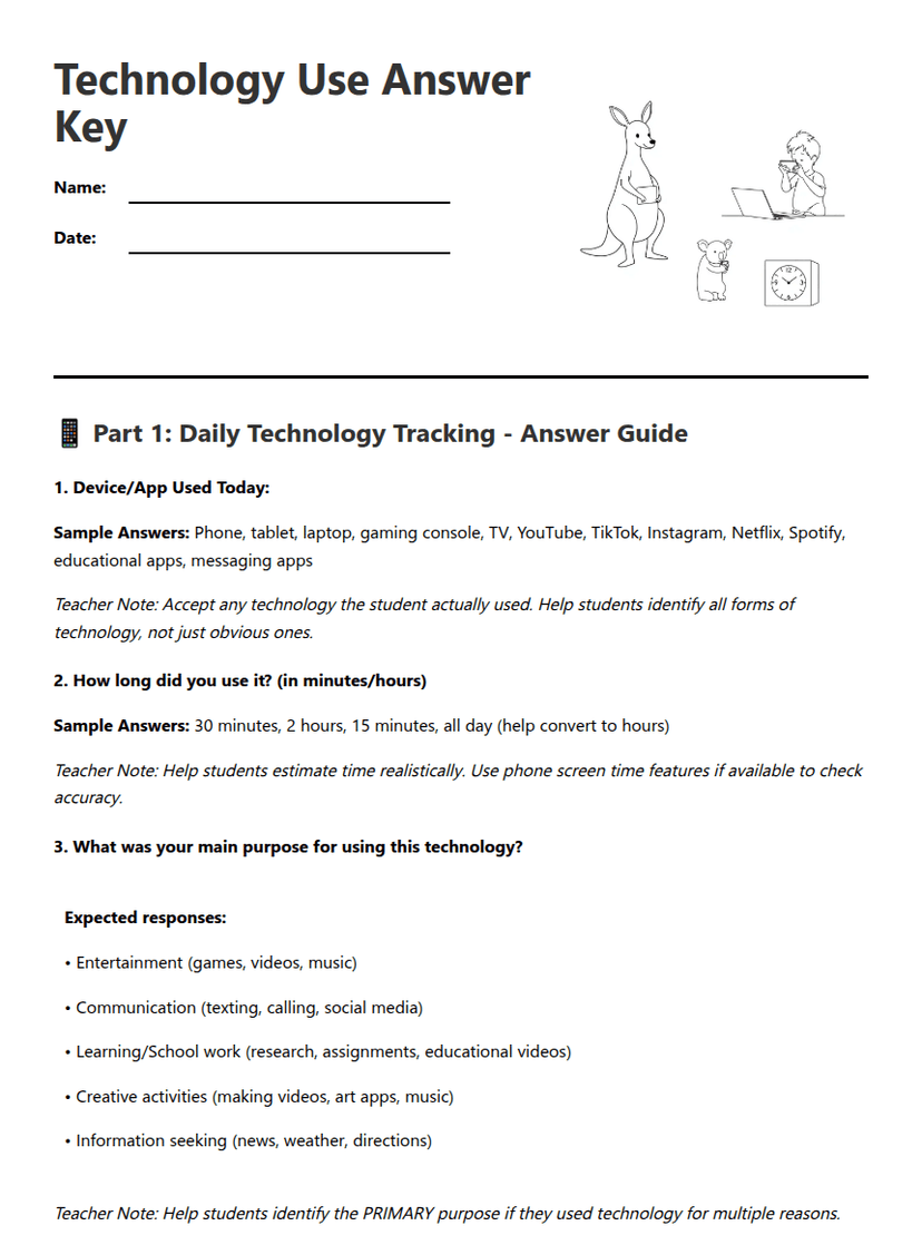 Technology Use Answer Key