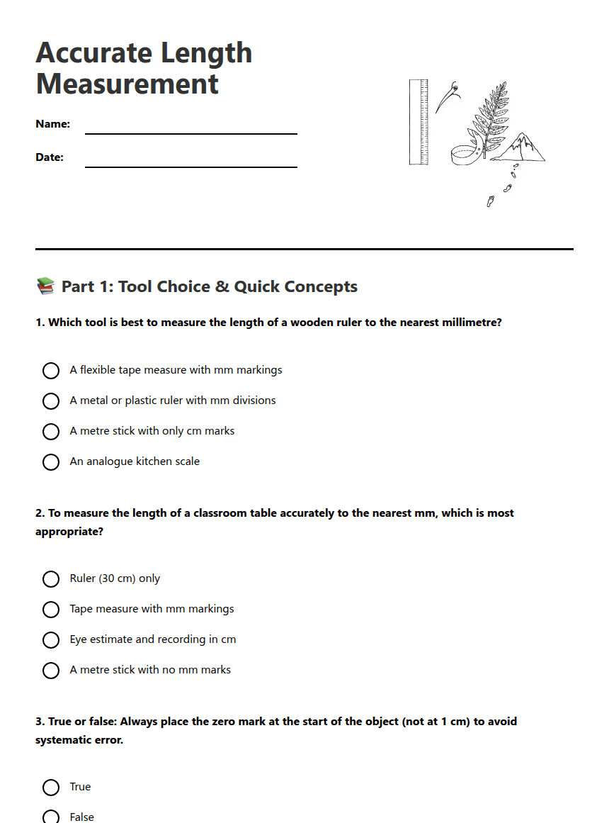 Accurate Length Measurement worksheet preview