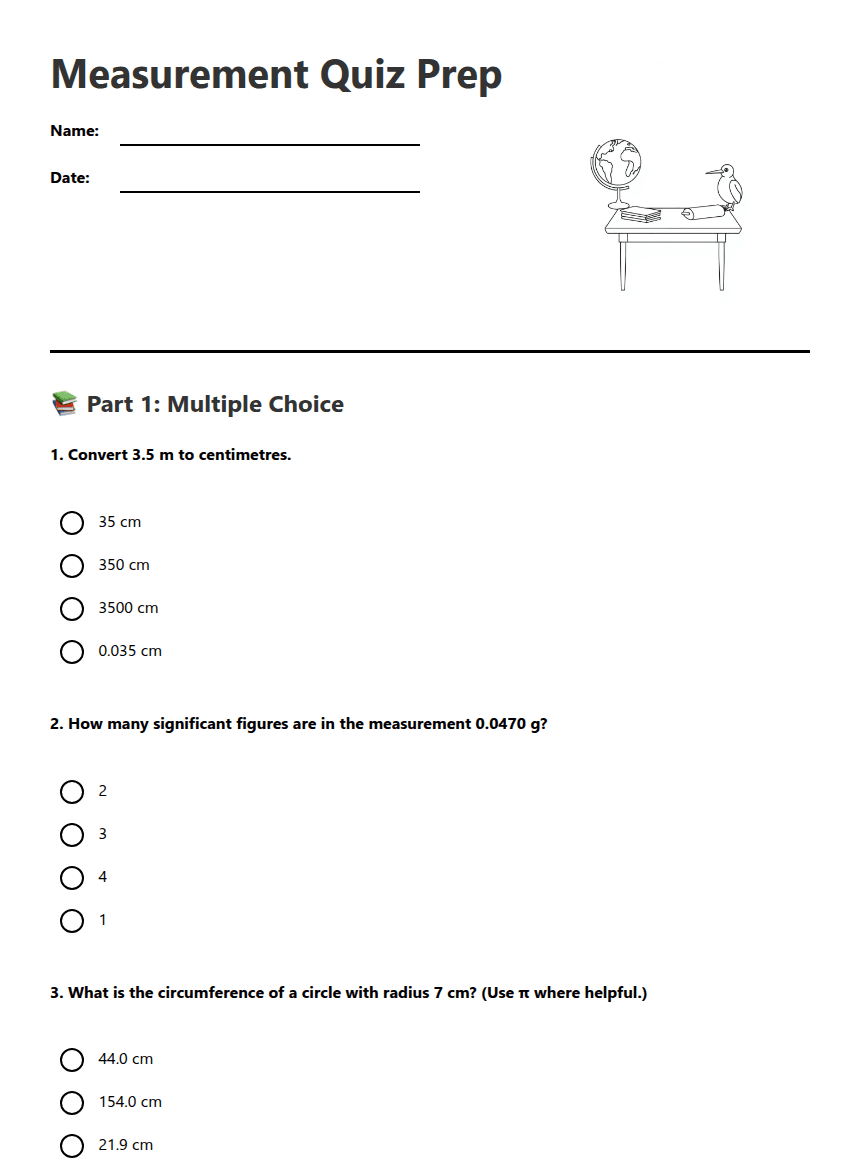 Measurement Quiz Prep worksheet preview