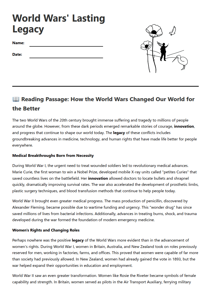 World Wars' Lasting Legacy worksheet preview
