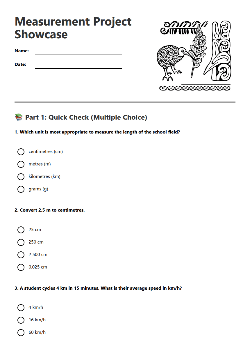 Measurement Project Showcase worksheet preview