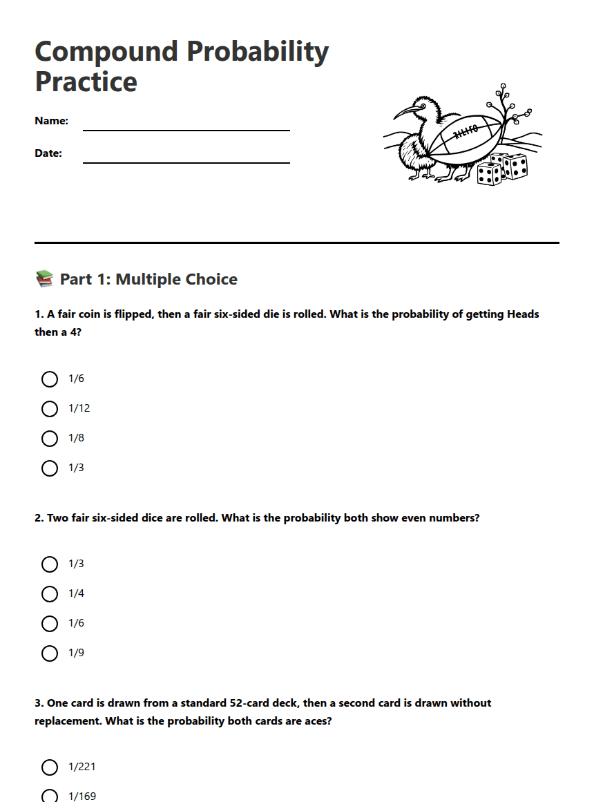 Compound Probability Practice worksheet preview
