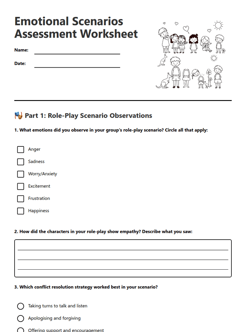 Emotional Scenarios Assessment Worksheet