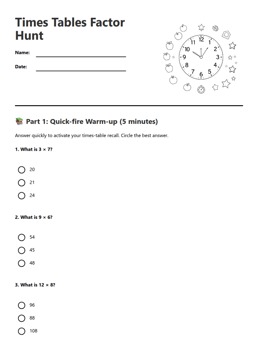 Times Tables Factor Hunt