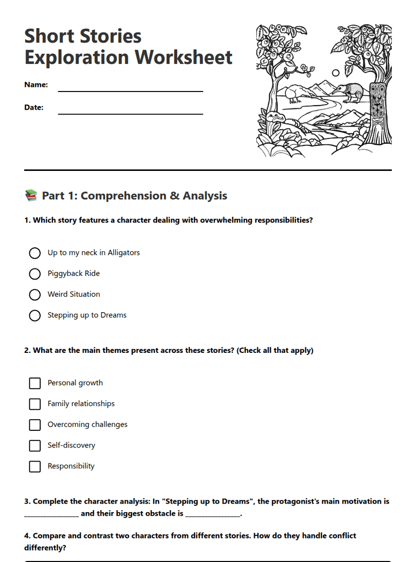 Short Stories Exploration Worksheet