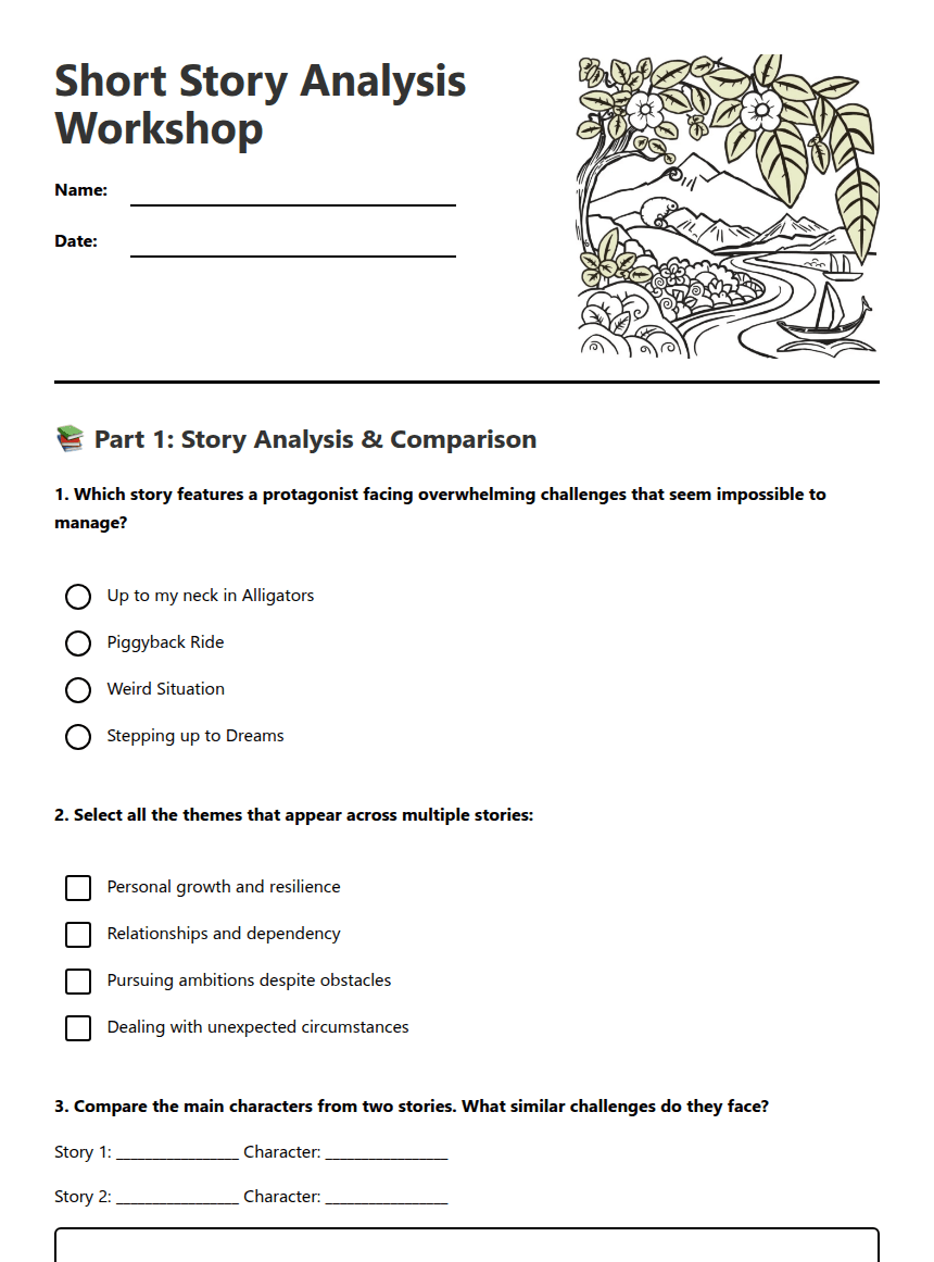 Short Story Analysis Workshop worksheet preview