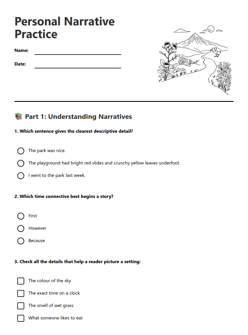 Personal Narrative Practice worksheet preview