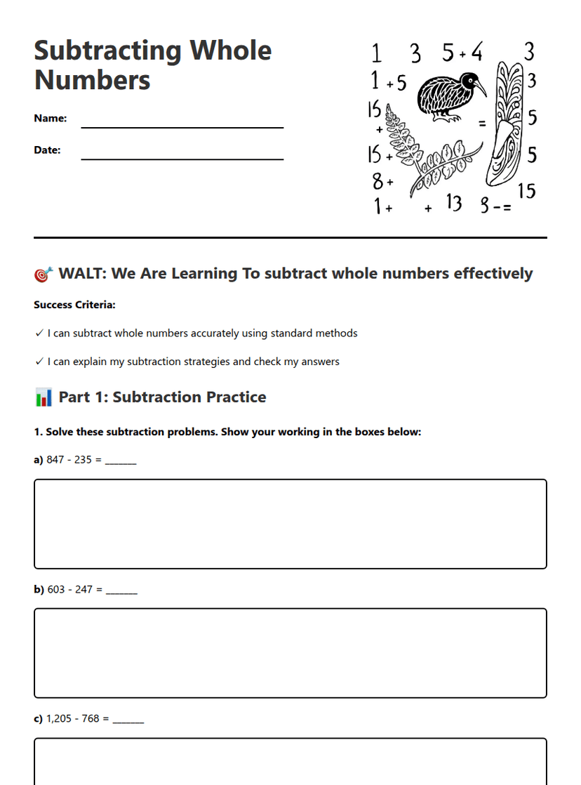 Subtracting Whole Numbers