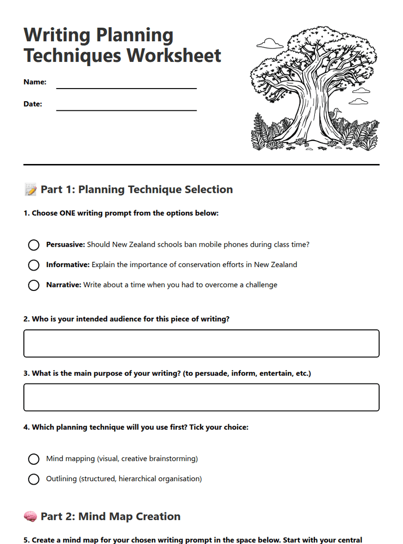 Writing Planning Techniques Worksheet