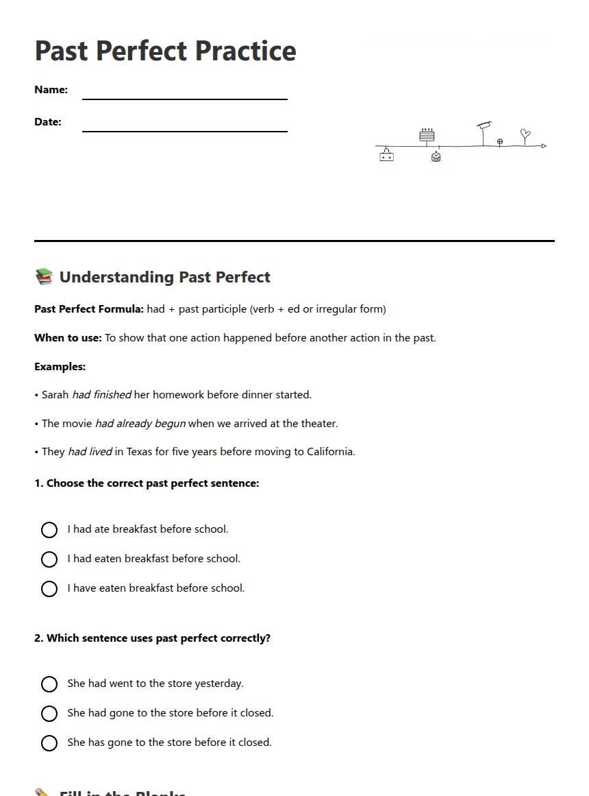 Past Perfect Practice worksheet preview