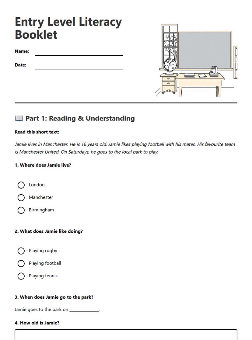 Entry Level Literacy Booklet