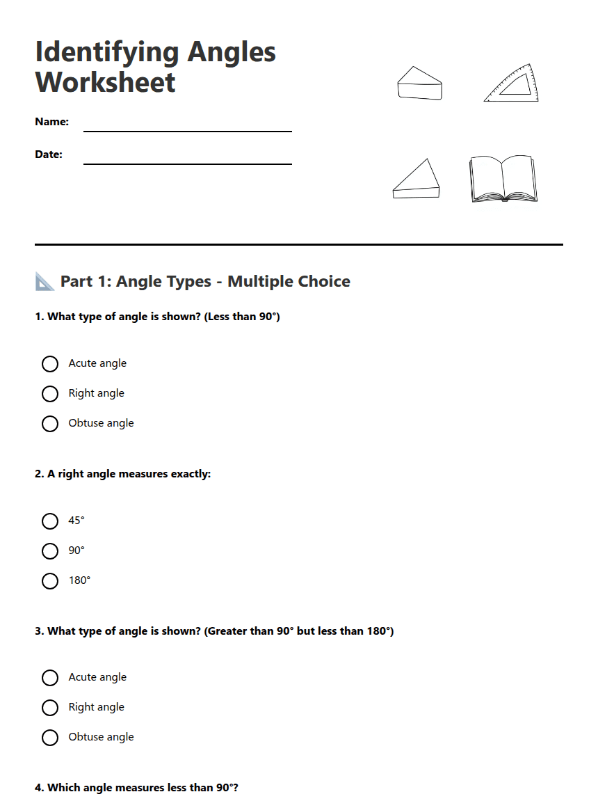 Identifying Angles Worksheet worksheet preview