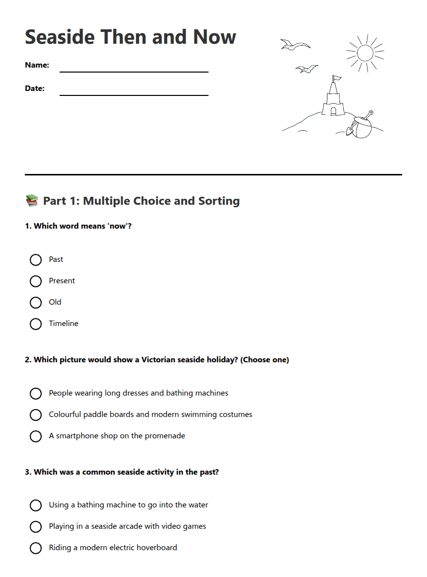 Seaside Then and Now worksheet preview