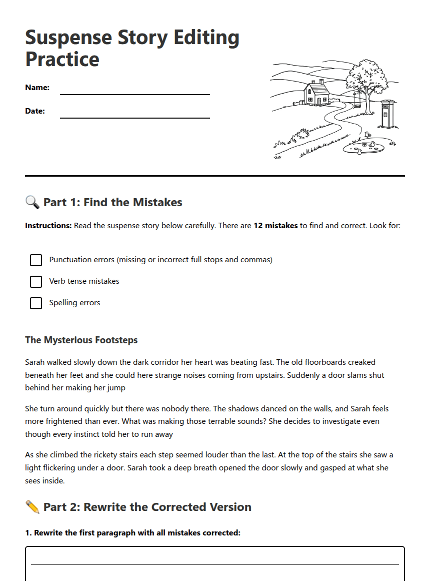 Suspense Story Editing Practice worksheet preview