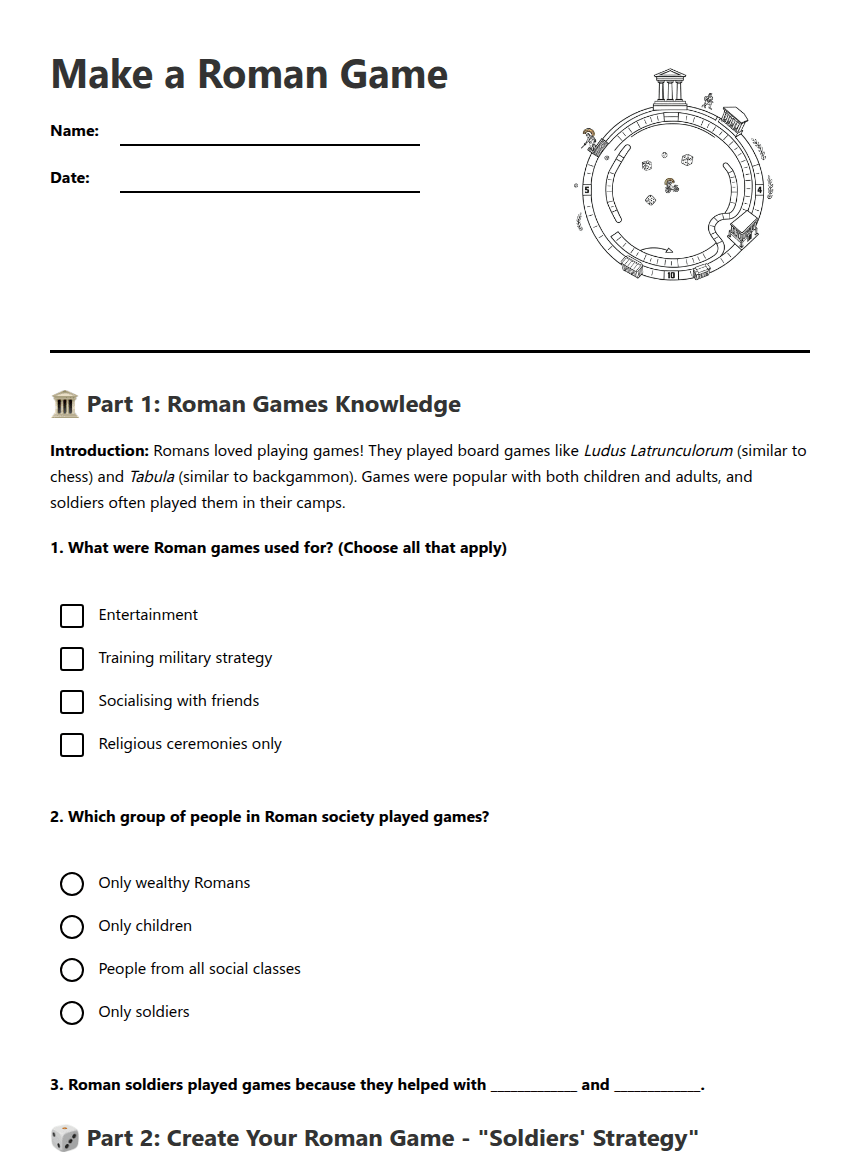 Make a Roman Game worksheet preview