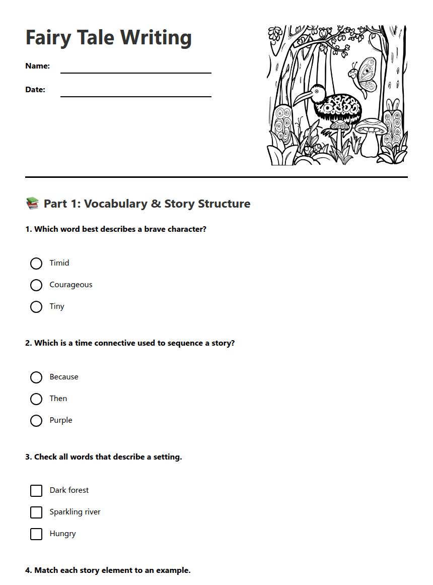Fairy Tale Writing worksheet preview