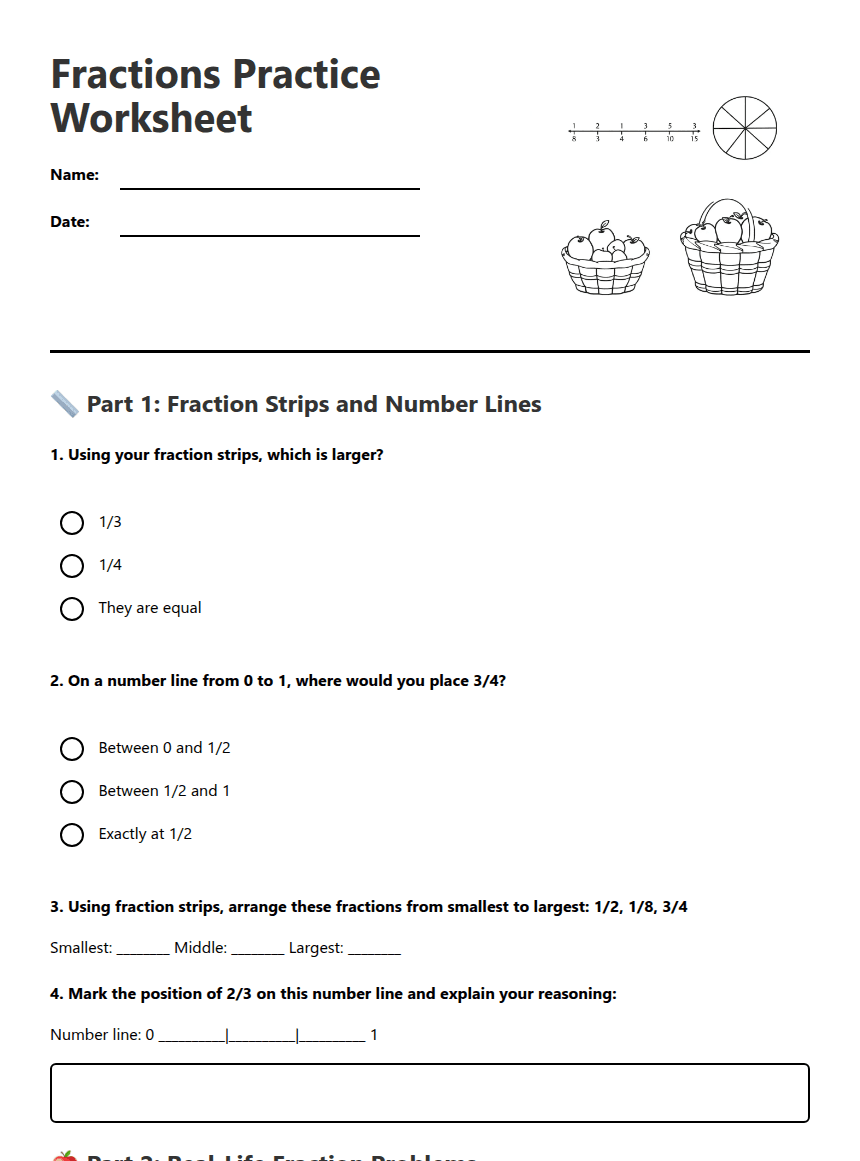 Fractions Practice Worksheet worksheet preview