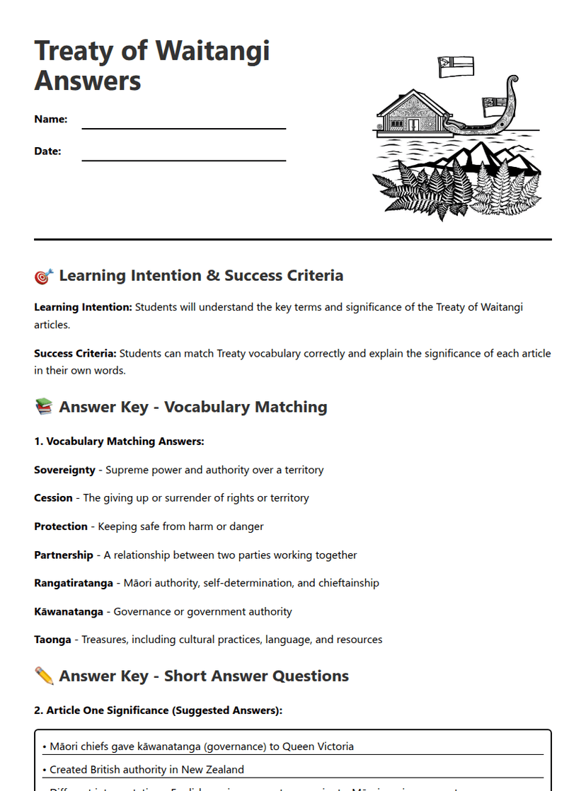 Treaty of Waitangi Answers
