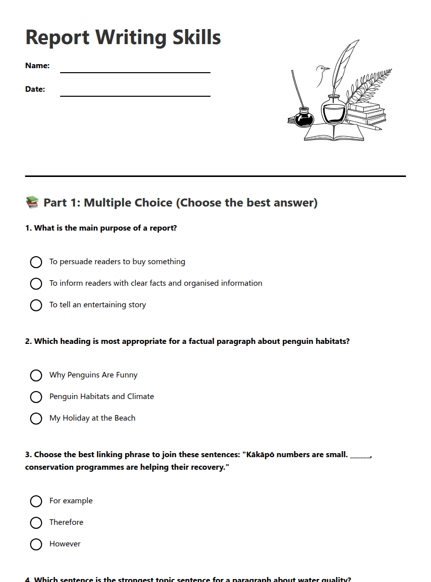 Report Writing Skills worksheet preview