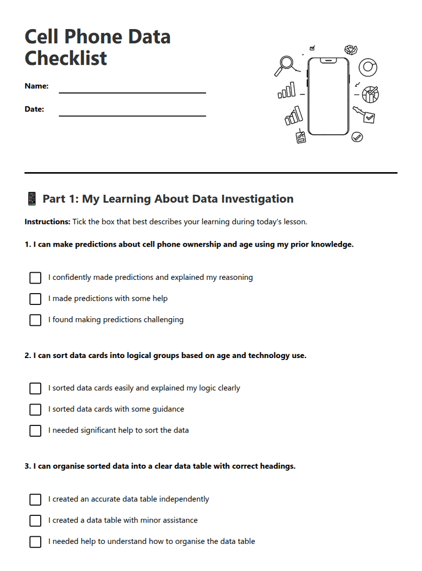 Cell Phone Data Checklist