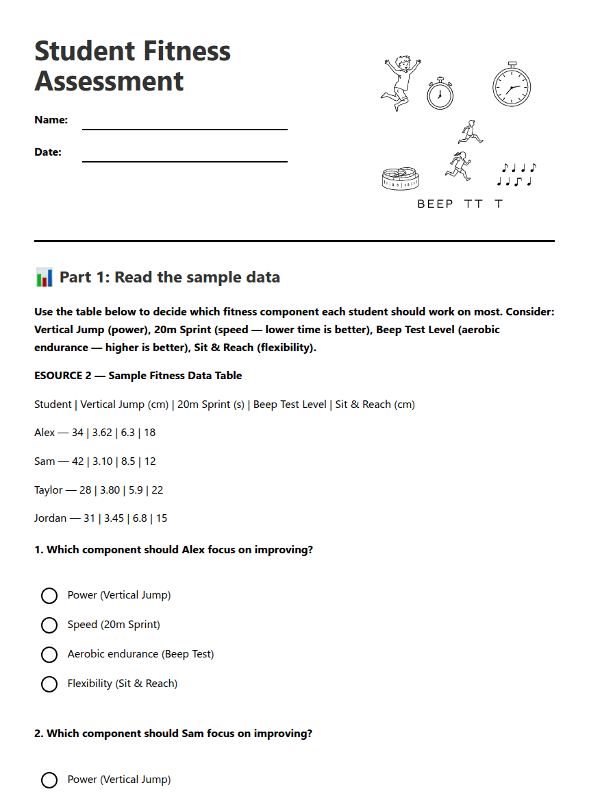 Student Fitness Assessment worksheet preview