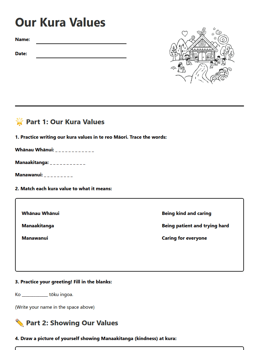 Te Whānau o Hato Renata worksheet preview