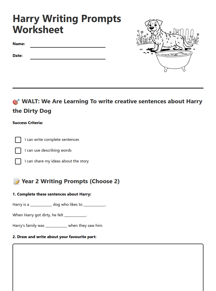 Harry Writing Prompts Worksheet worksheet preview