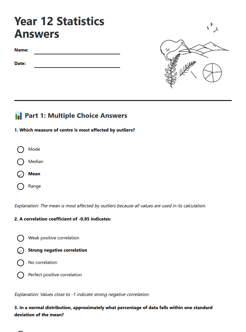Year 12 Statistics Answers worksheet preview