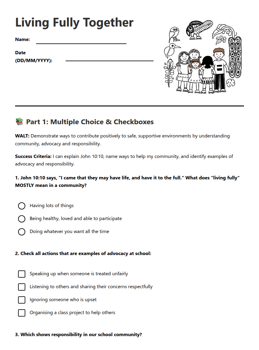 Living Fully Together worksheet preview