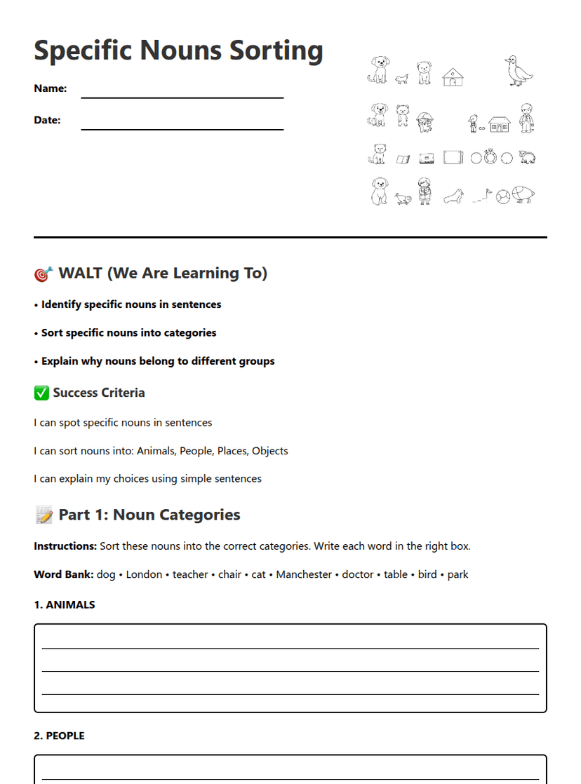 Specific Nouns Sorting
