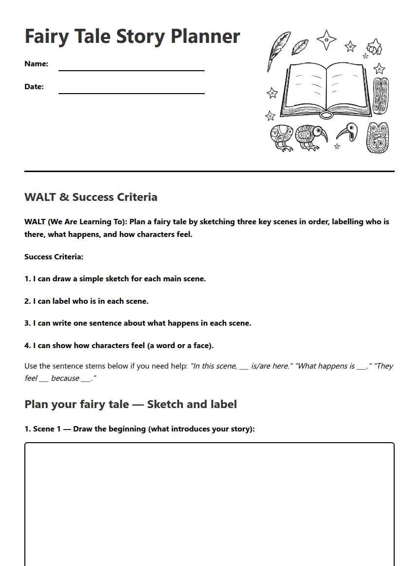 Fairy Tale Story Planner worksheet preview