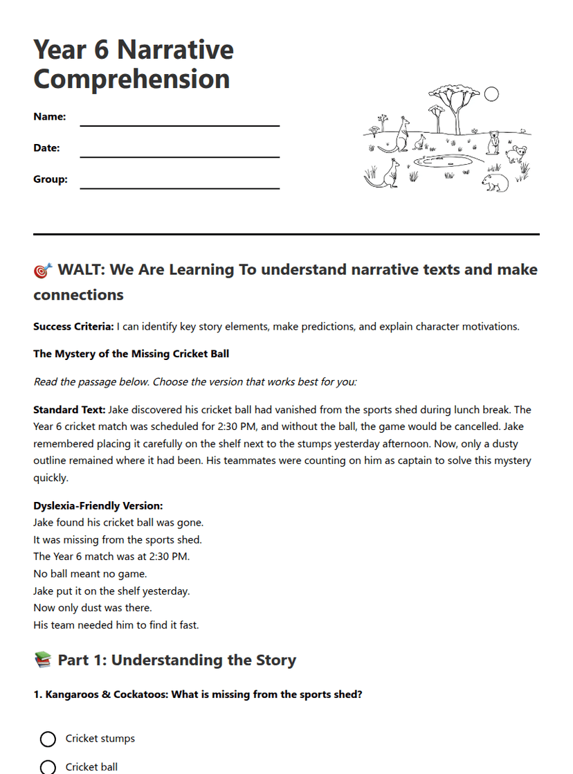 Year 6 Narrative Comprehension