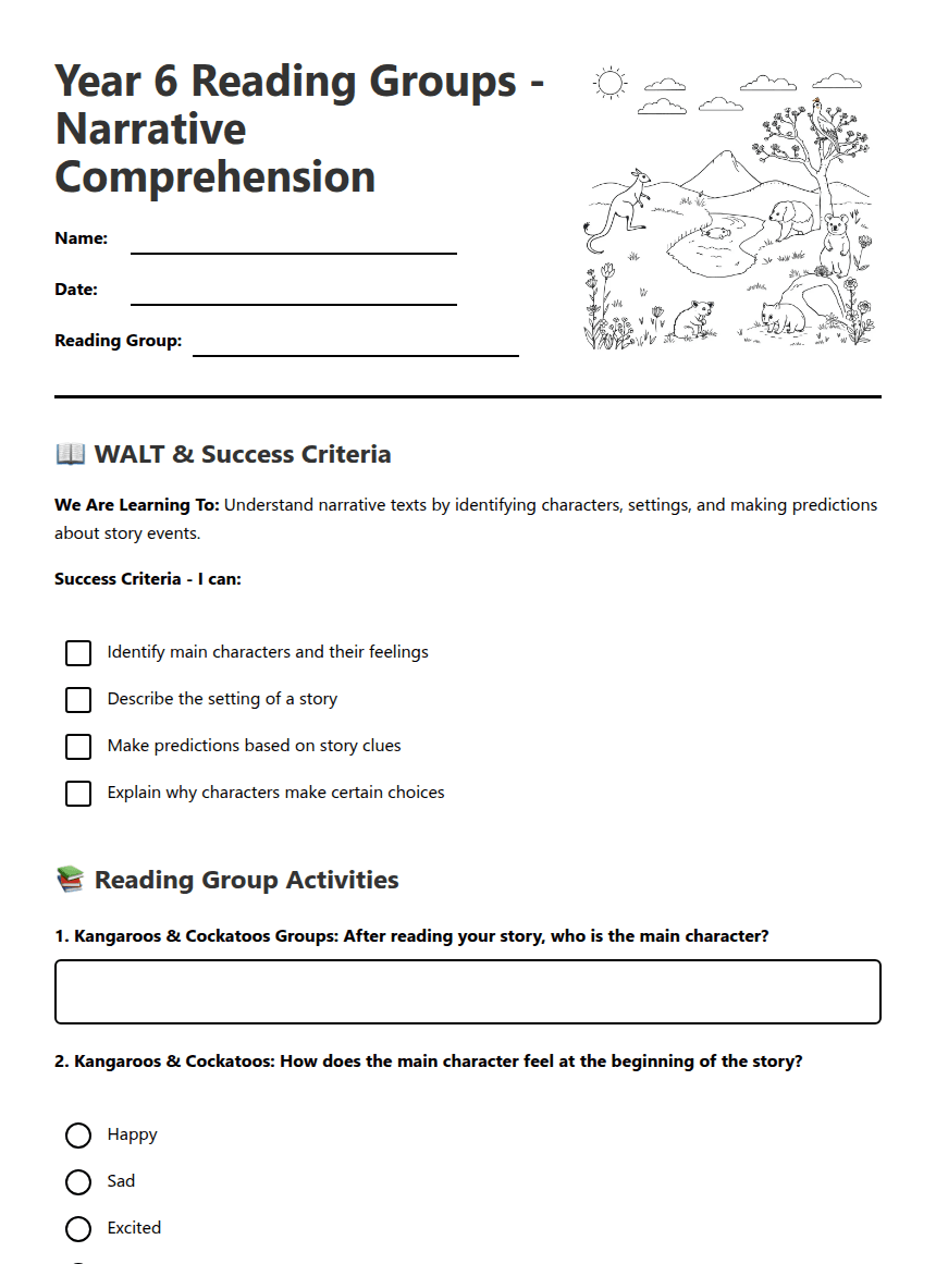 Year 6 Reading Groups worksheet preview