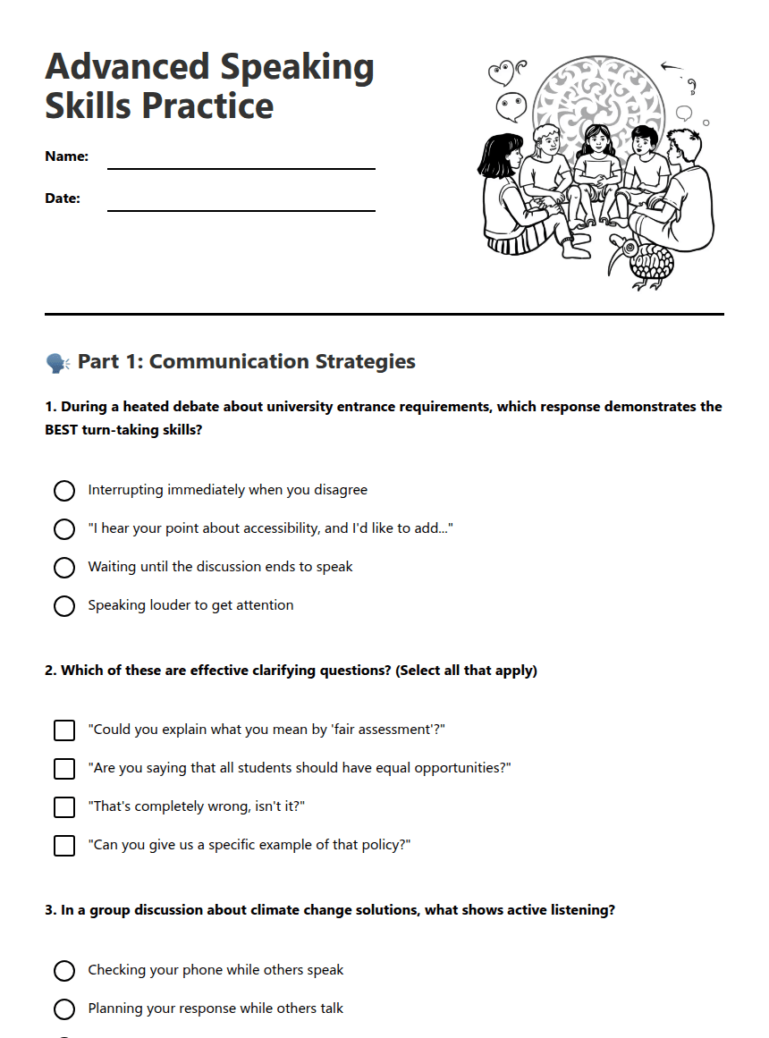 Advanced Speaking Skills Practice worksheet preview