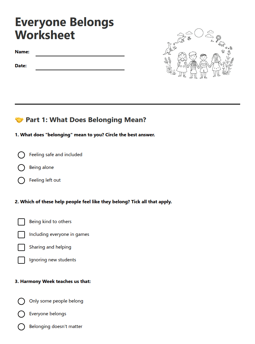 Everyone Belongs Worksheet worksheet preview