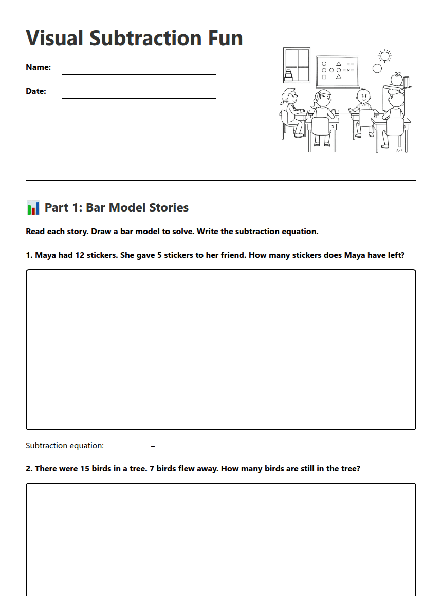 Visual Subtraction Fun worksheet preview