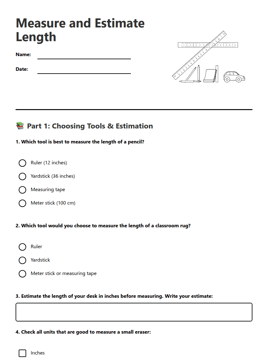 Measure and Estimate Length worksheet preview