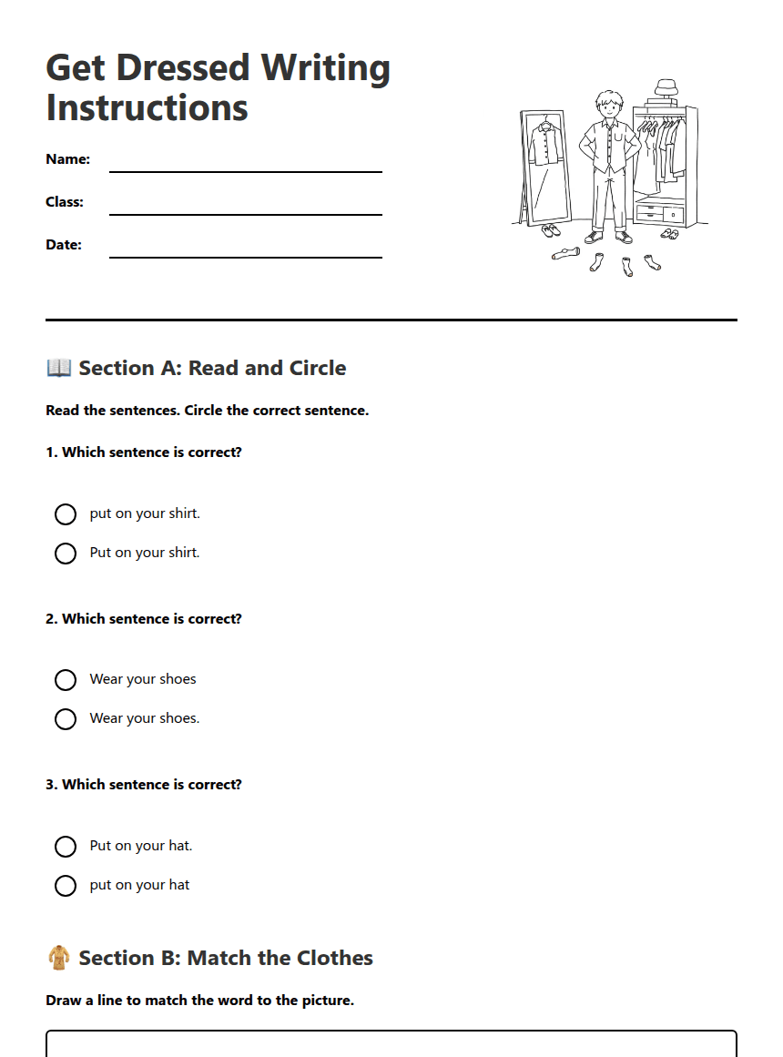 Get Dressed Writing Instructions worksheet preview