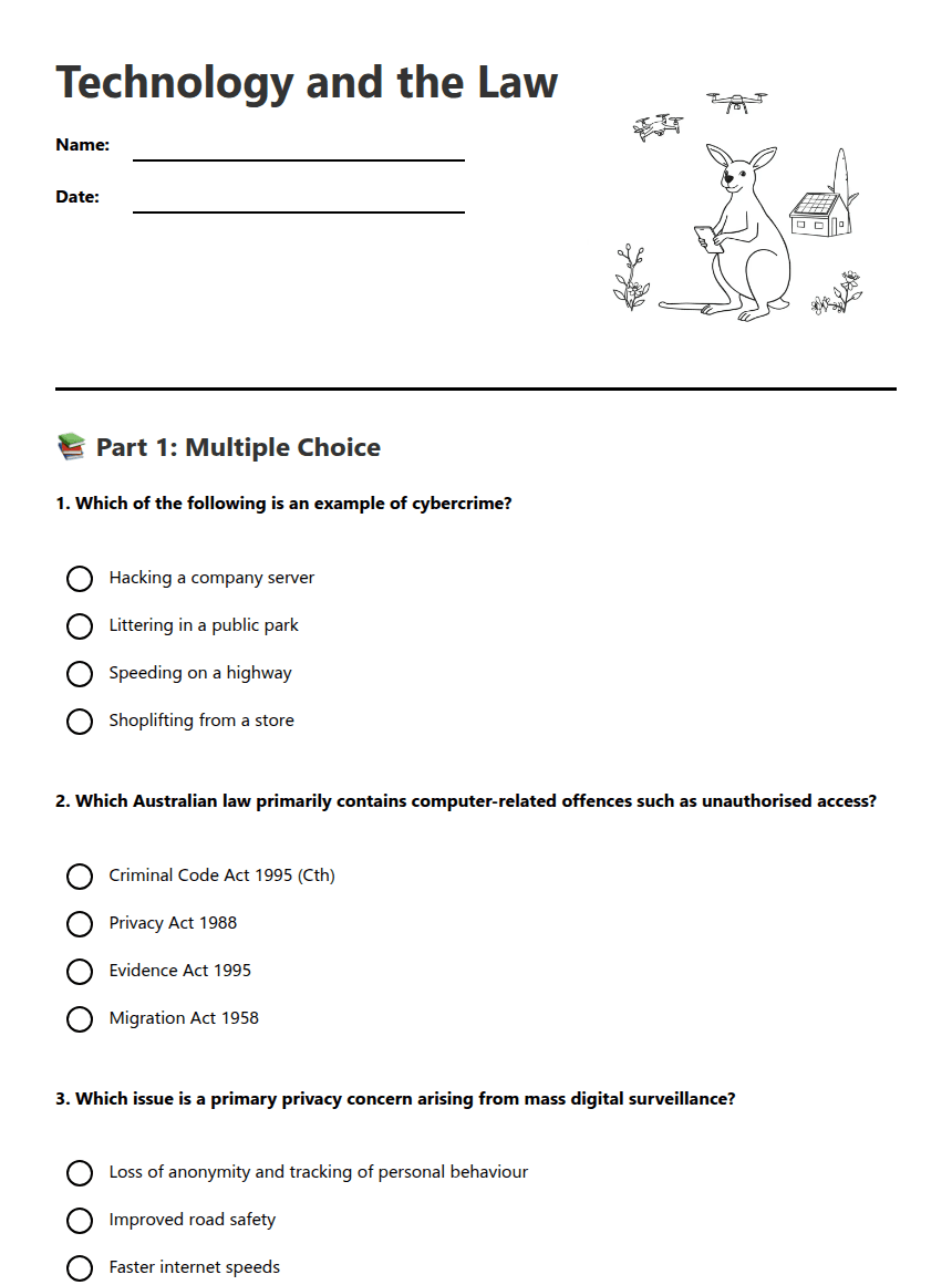 Technology and the Law worksheet preview