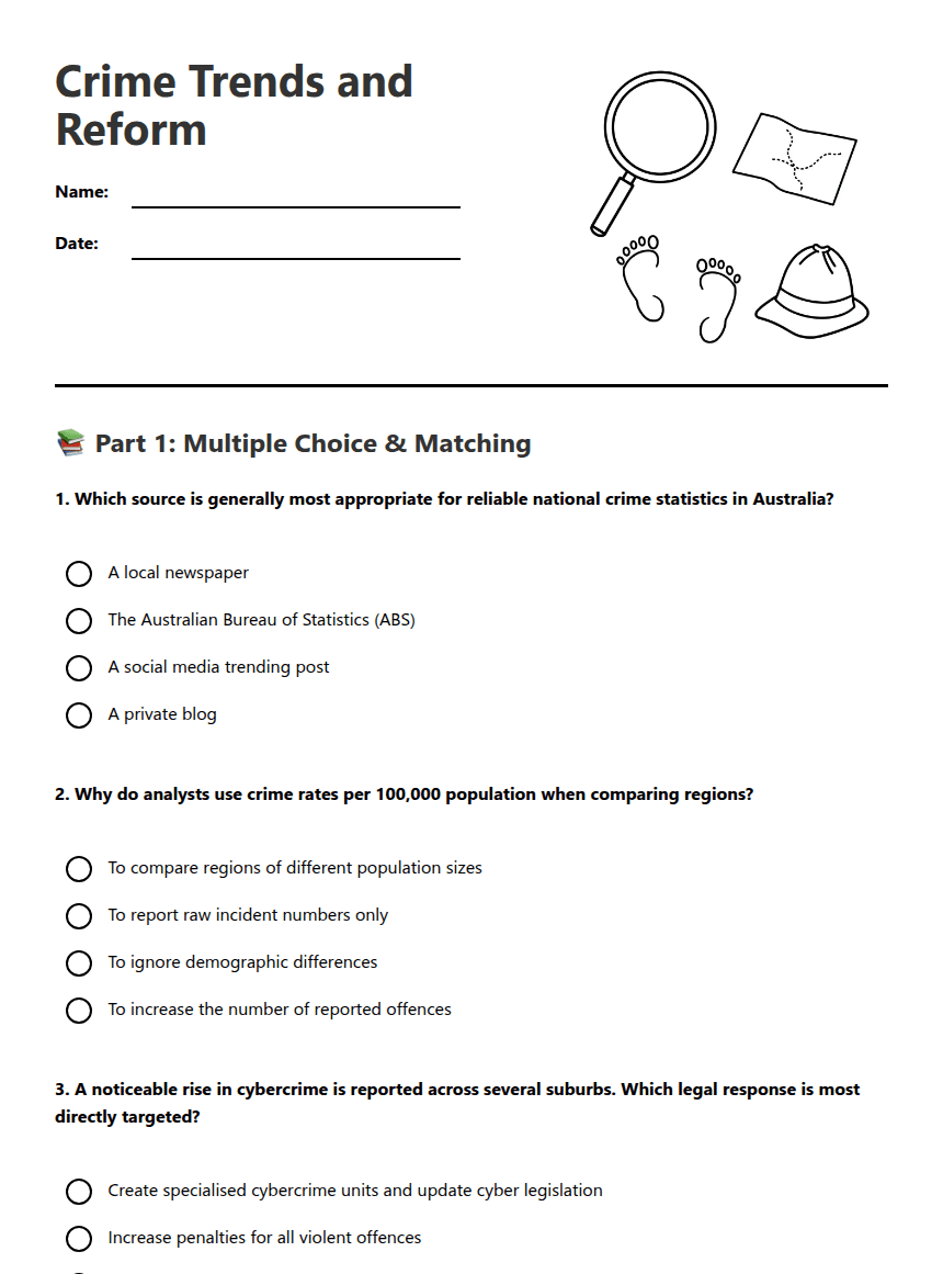 Crime Trends and Reform worksheet preview
