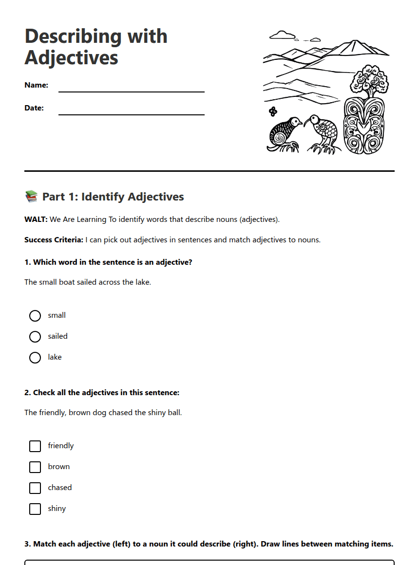 Describing with Adjectives worksheet preview