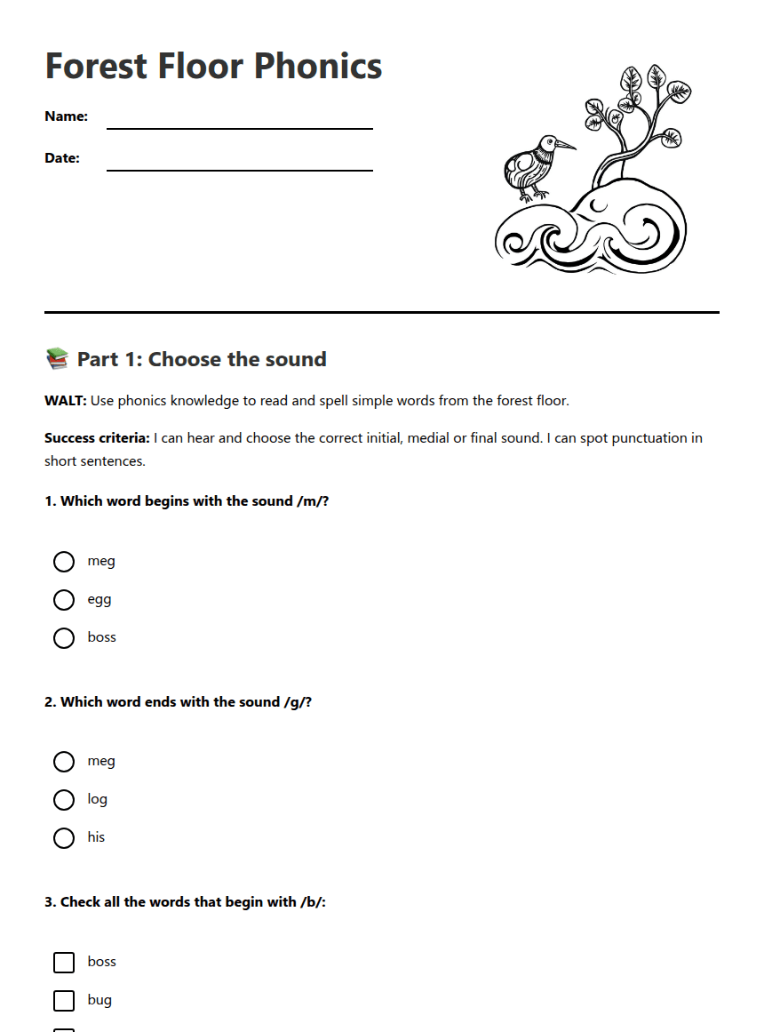 Forest Floor Phonics worksheet preview