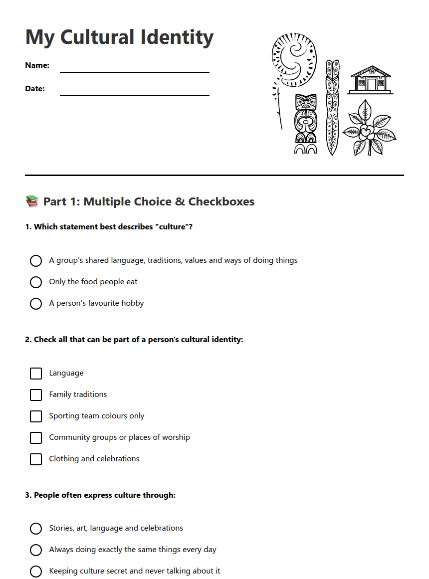 My Cultural Identity worksheet preview
