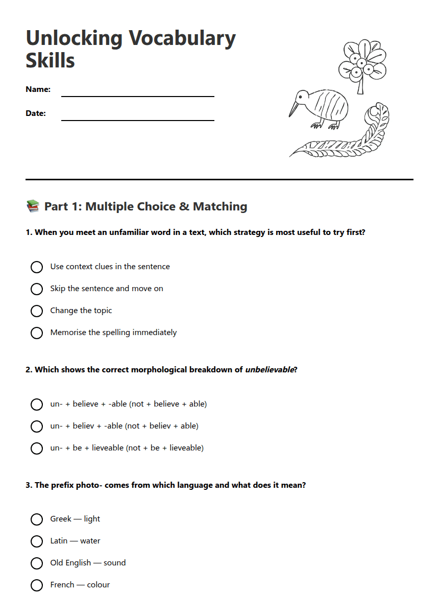 Unlocking Vocabulary Skills worksheet preview