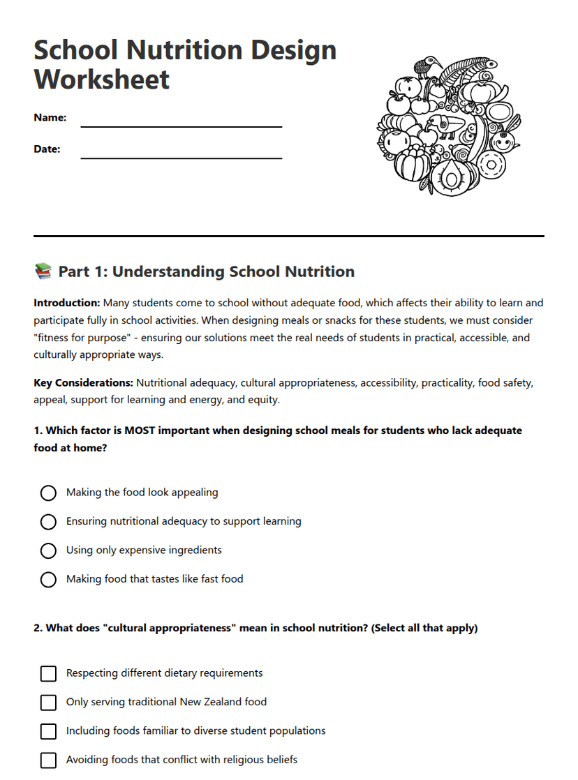 School Nutrition Design Worksheet