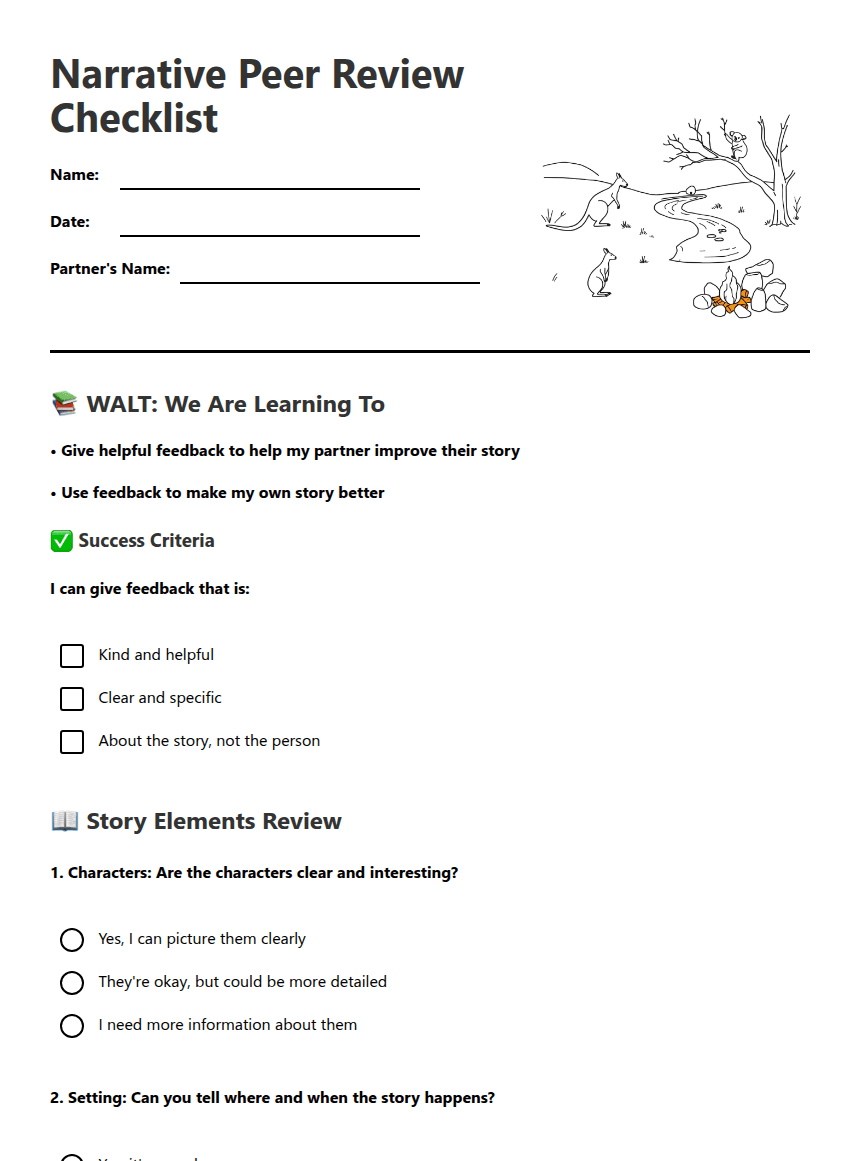 Narrative Peer Review Checklist worksheet preview