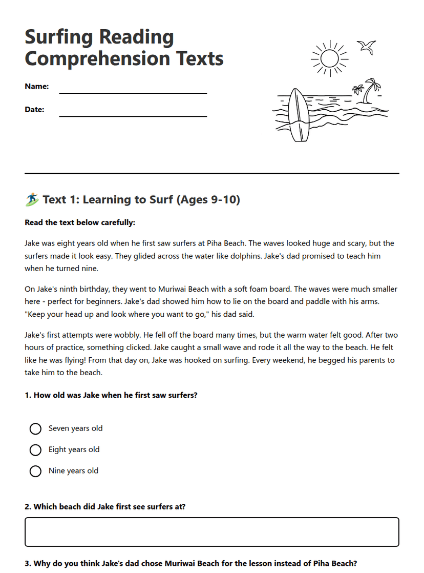 Surfing Reading Comprehension Texts