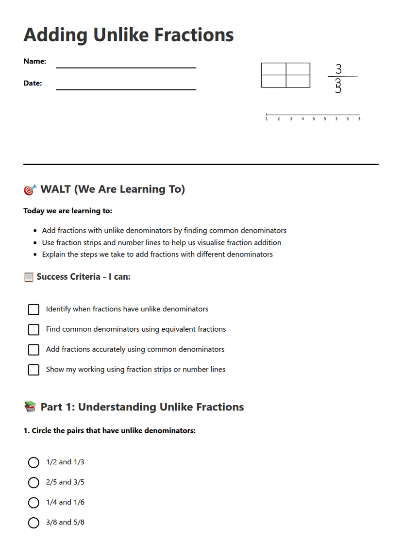 Adding Unlike Fractions